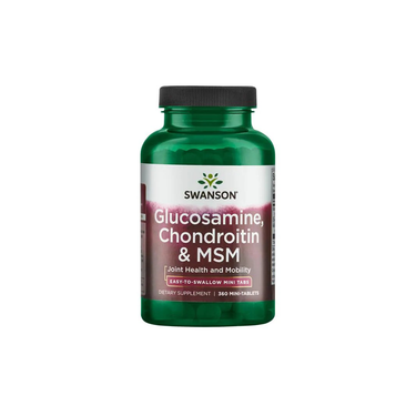 Swanson Glucosamine, Chondroitin & MSM offers 360 mini-tablets per bottle to support joint health and mobility.